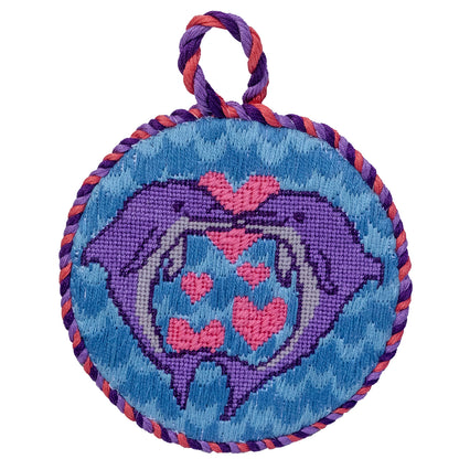 Kissing Dolphins Hearts Needlepoint Canvas
