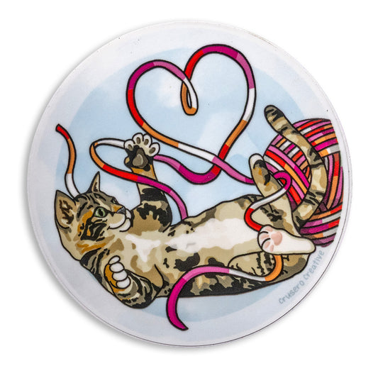 Cat Playing with Lesbian Flag Colors Yarn - Pride Sticker