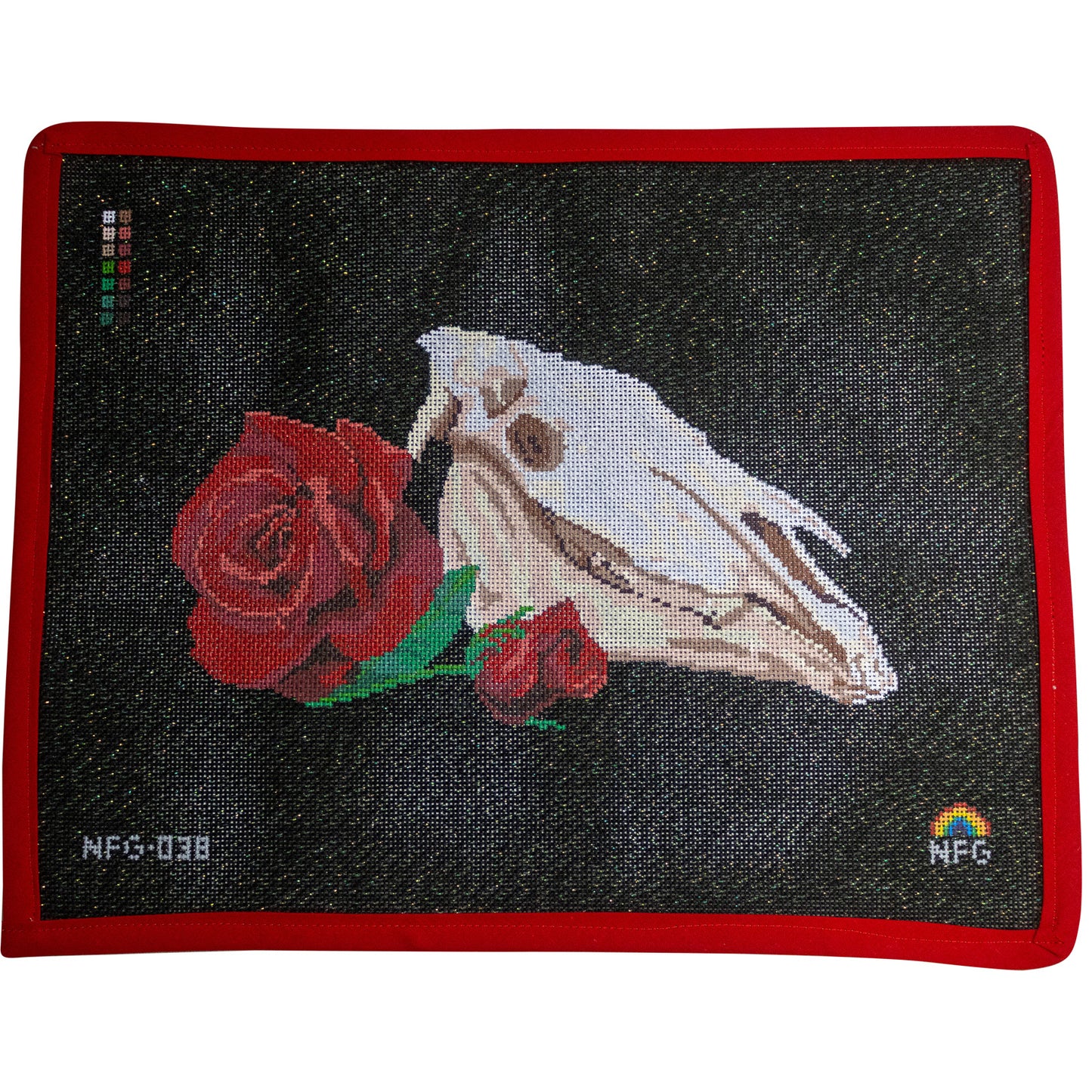 Run for the Roses Horse Skull Black Sparkle Needlepoint Canvas