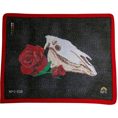 Run for the Roses Horse Skull Black Sparkle Needlepoint Canvas