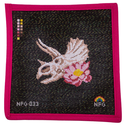 Triceratops Dinosaur Black Sparkle Needlepoint Canvas